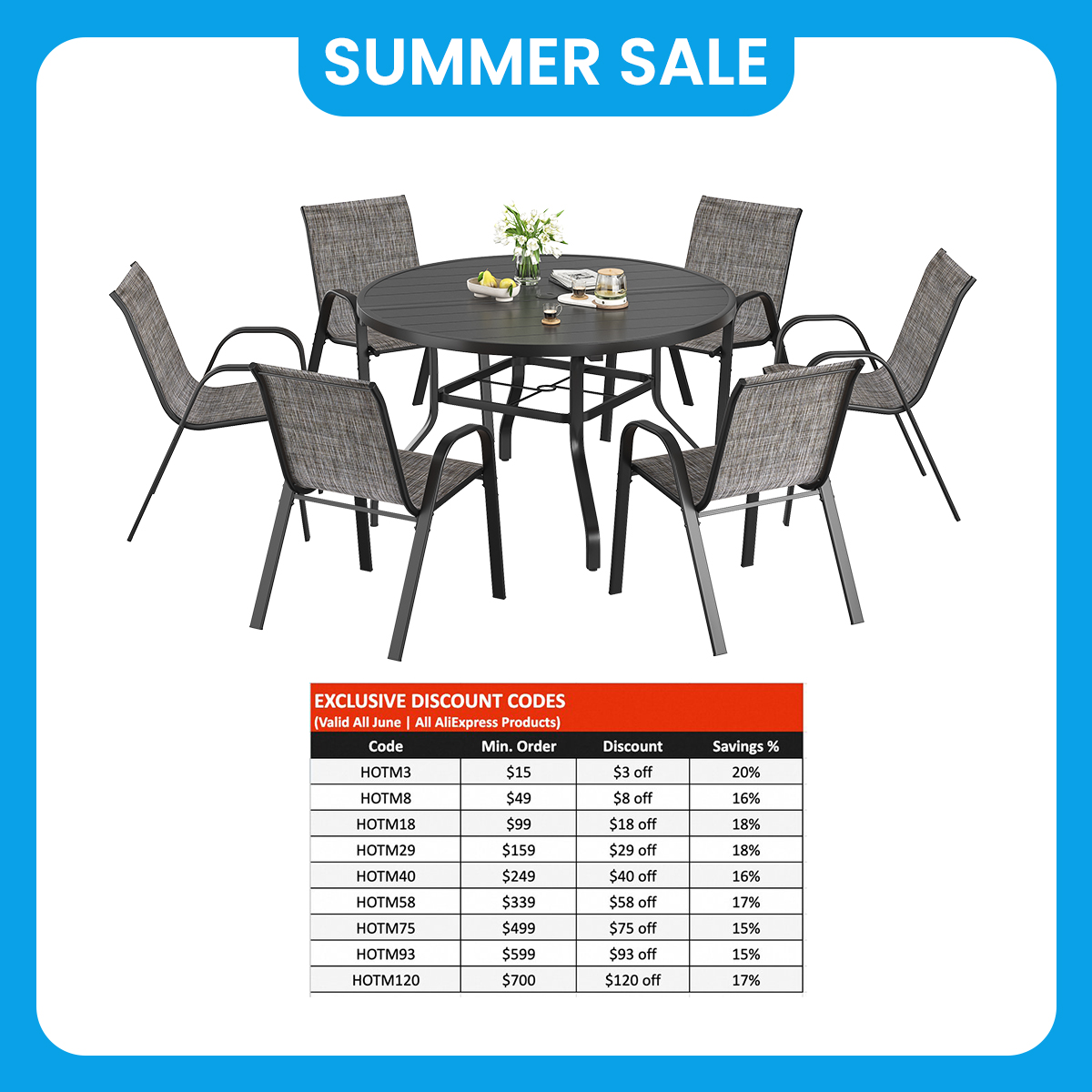 Kids Outdoor Dining Table - Farini 7-Piece Outdoor Dining Set for