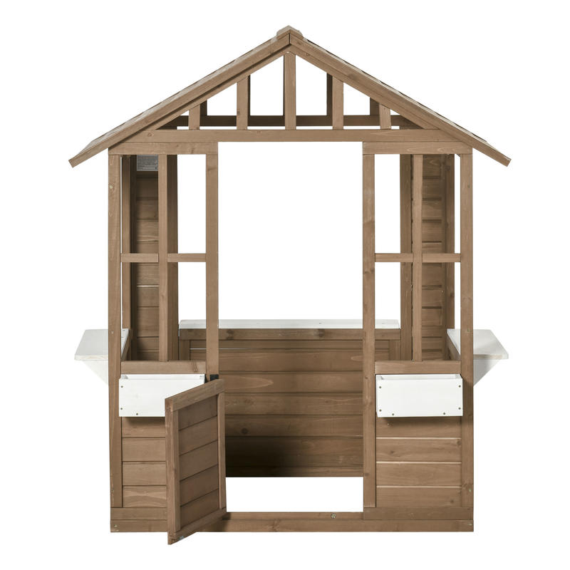 Kids Outdoor Wooden Playhouse - Outsunny Kids Wooden Playhouse, Outdoor Garden