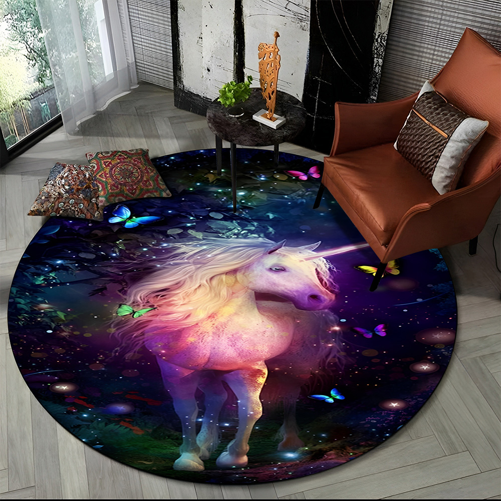 Kids Outdoor Mat Waterproof - Unicorn Cartoon Animal Round Carpet Rug