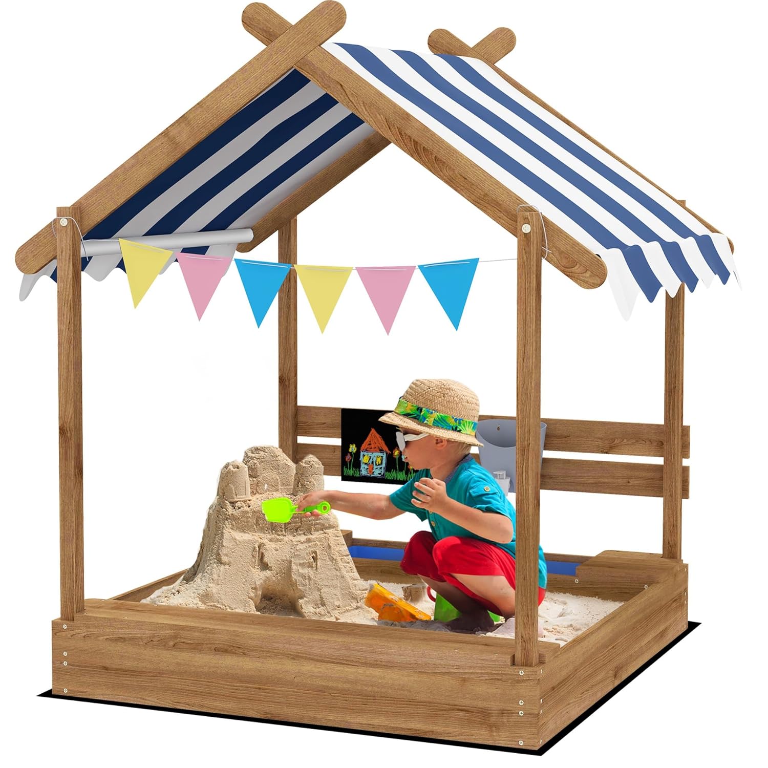 Kids Outdoor Sink - Wooden Sandbox Canopy Kids Sand Pit