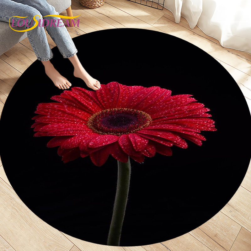 Kids Outdoor Mat Waterproof - Nordic Flower Daisy Pattern Area Rug,Round