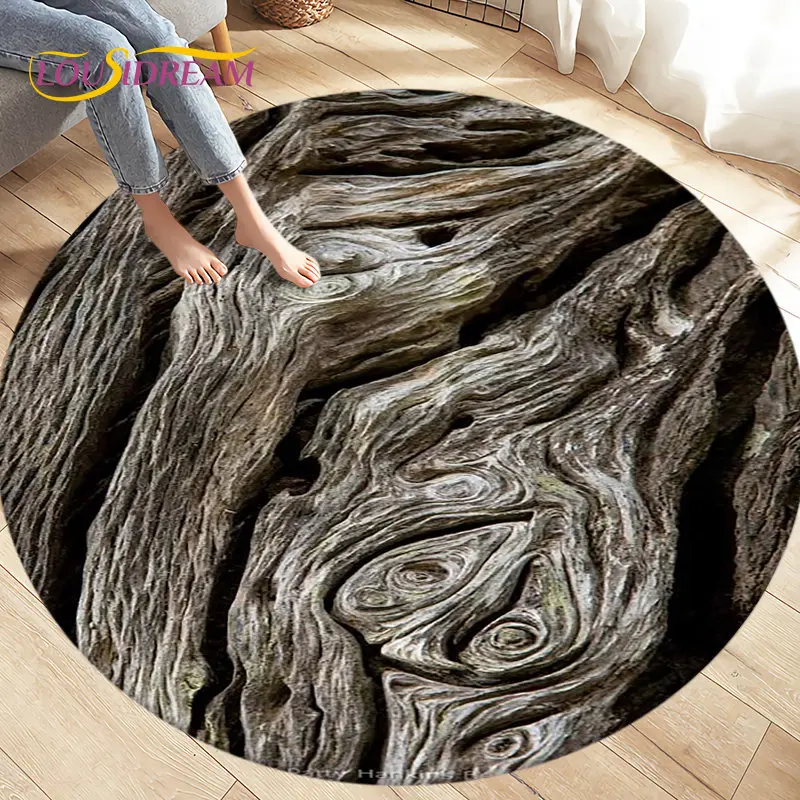 Kids Outdoor Mat Waterproof - 3D Wood Grain Round Area Rug,Circle