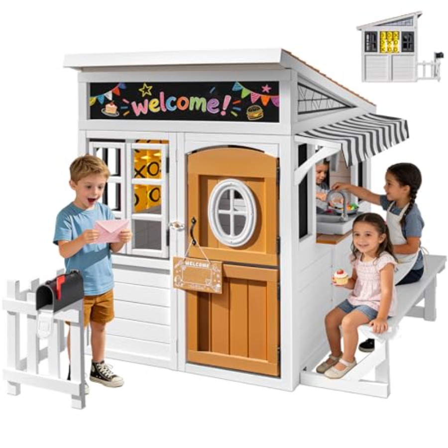 Kids Outdoor Wooden Playhouse - Outdoor playhouse for kids 3-12, cedar