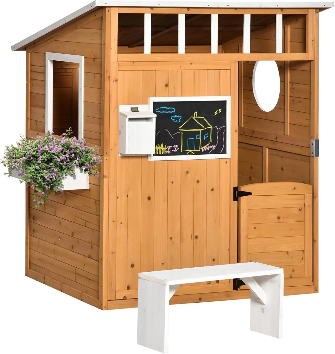 Kids Outdoor Wooden Playhouse - Wooden Playhouse for Kids Outdoor with