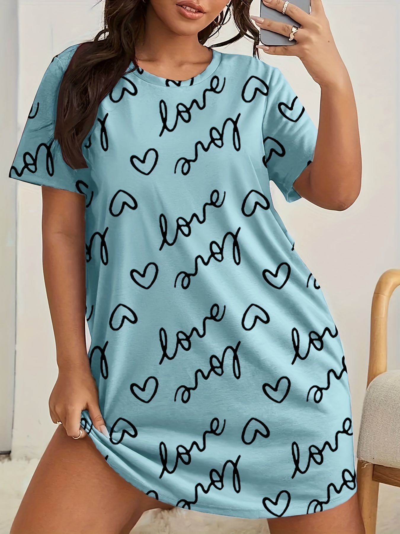 Mini Trampoline Spring - Plus Size Love Print Short Sleeve
