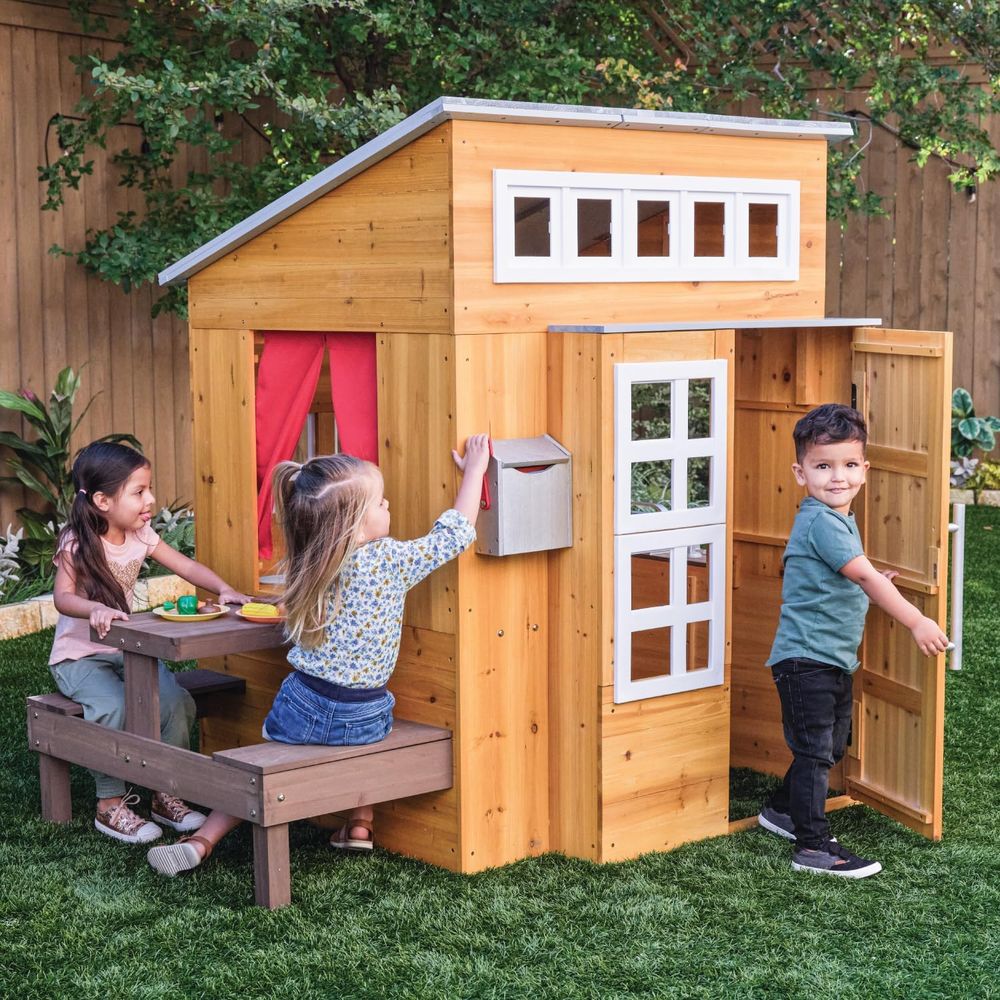 KidKraft Modern Wooden Playhou - Kids Outdoor Wooden Playhouse recensie en prijs