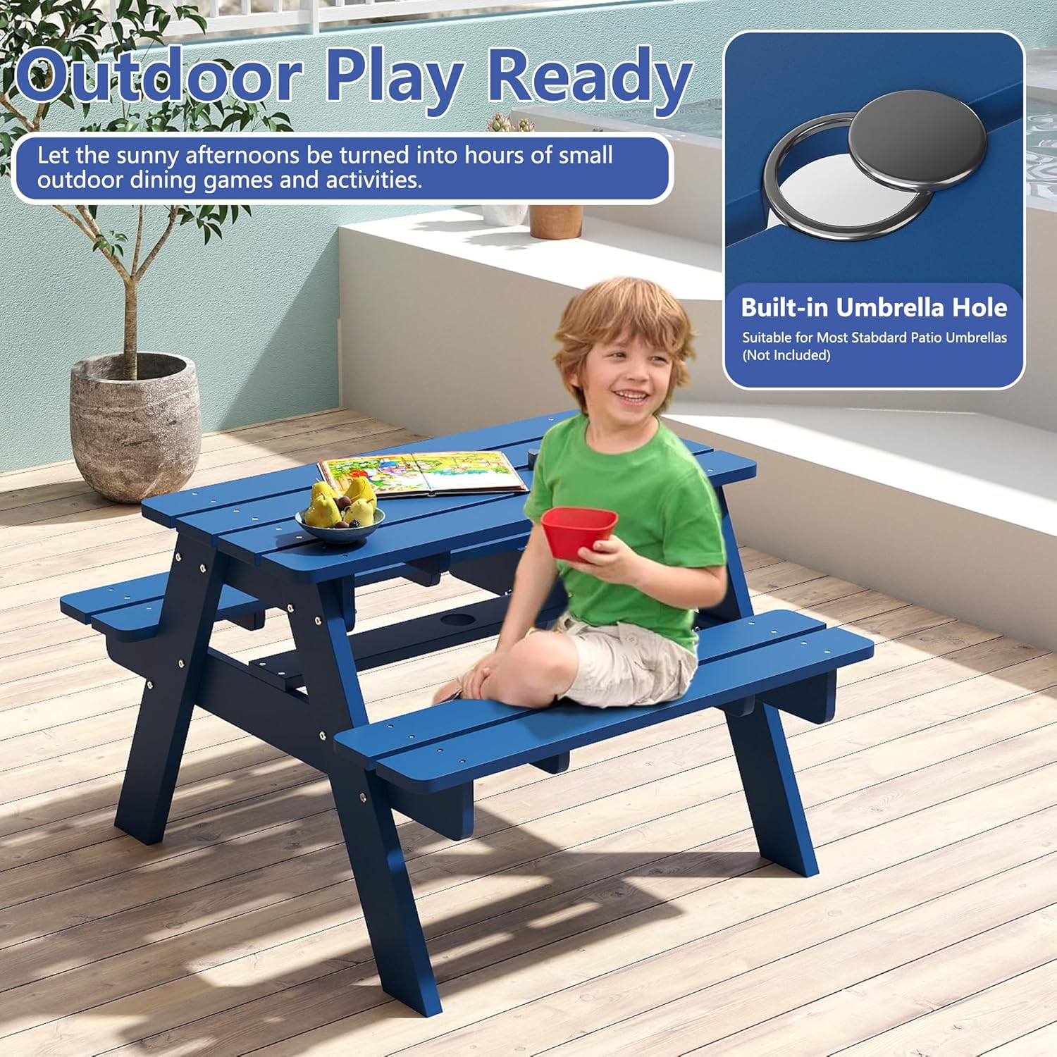 Kids Picnic Table, HDPE All We - Kids Outdoor Table And Chairs With Umbrella recensie en prijs