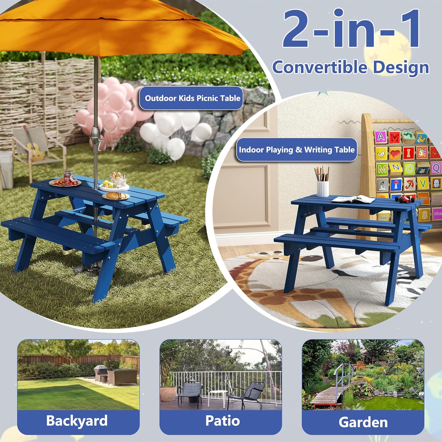 Kids Picnic Table, HDPE All We - Kids Outdoor Table And Chairs With Umbrella recensie en prijs