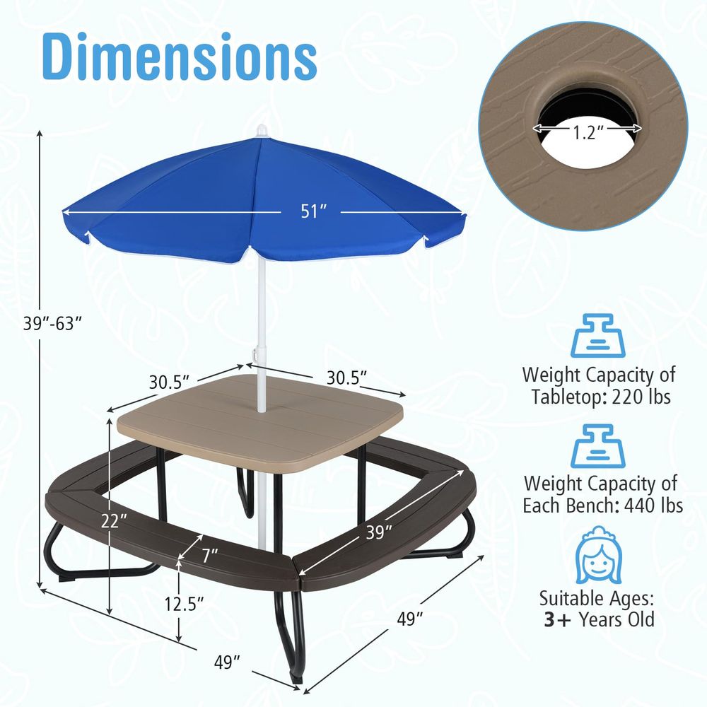 Kids Picnic Table, 8 Person To - Kids Outdoor Table And Chairs With Umbrella recensie en prijs