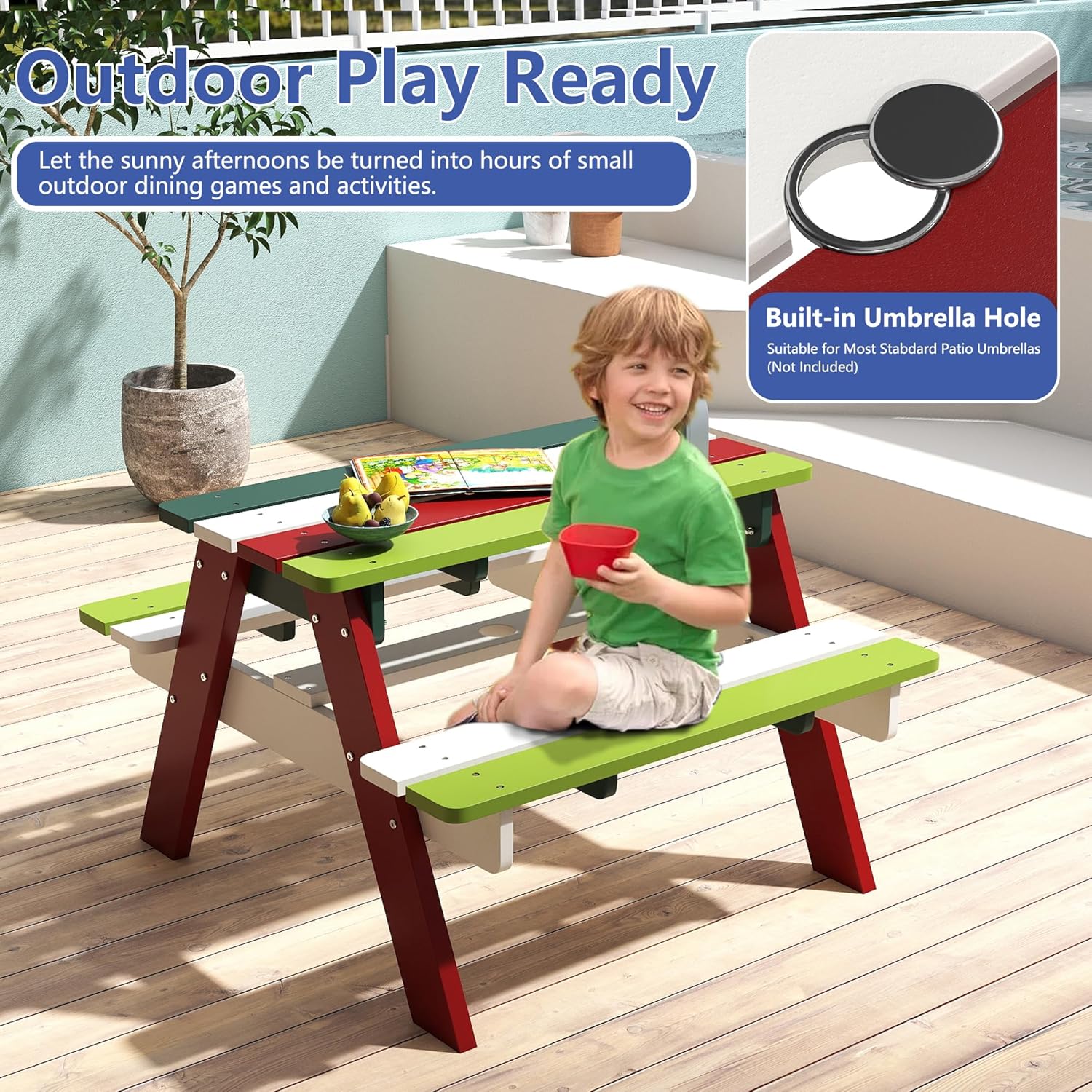 Kids Picnic Table, HDPE All We - Kids Outdoor Table And Chairs With Umbrella recensie en prijs