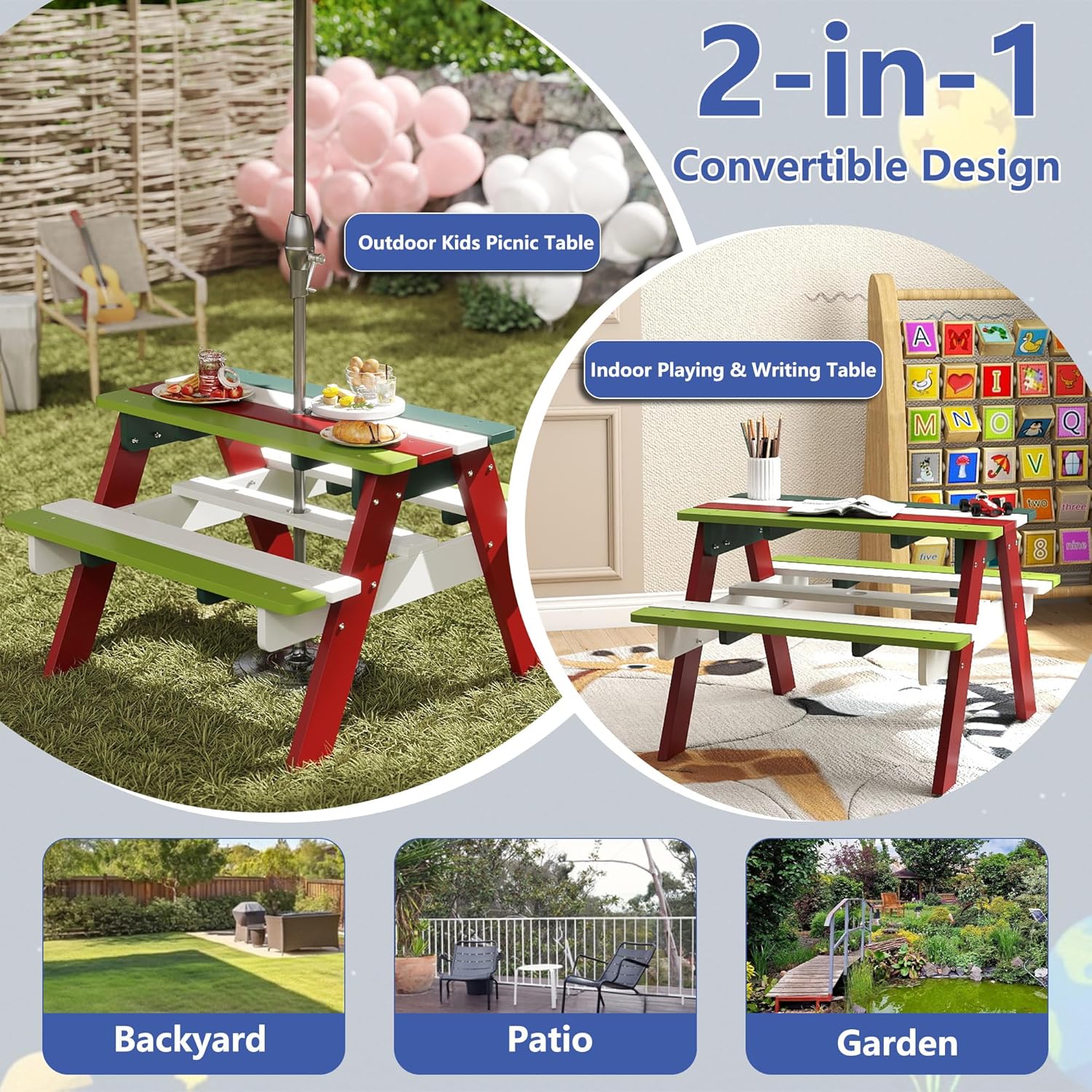 Kids Picnic Table, HDPE All We - Kids Outdoor Table And Chairs With Umbrella recensie en prijs
