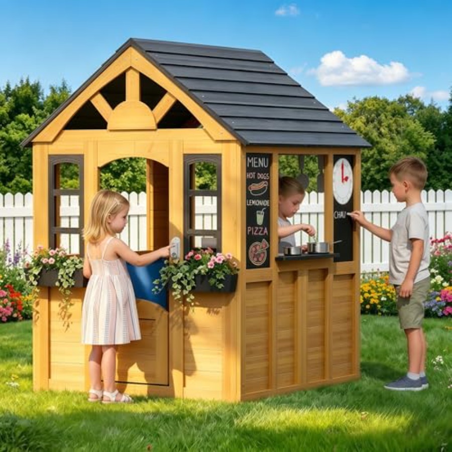 Outdoor playhouse for kids age - Kids Outdoor Wooden Playhouse recensie en prijs