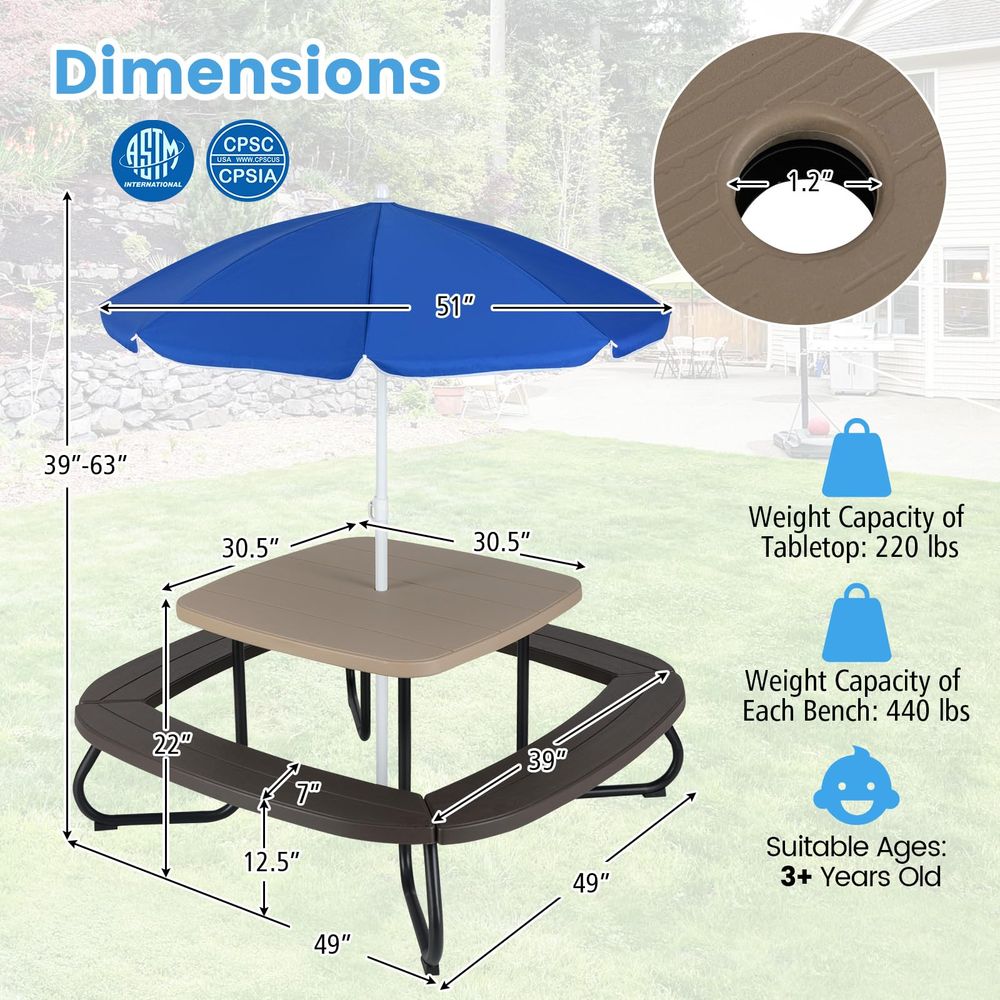 Kids Picnic Table, 8 Person Ki - Kids Outdoor Table And Chairs With Umbrella recensie en prijs