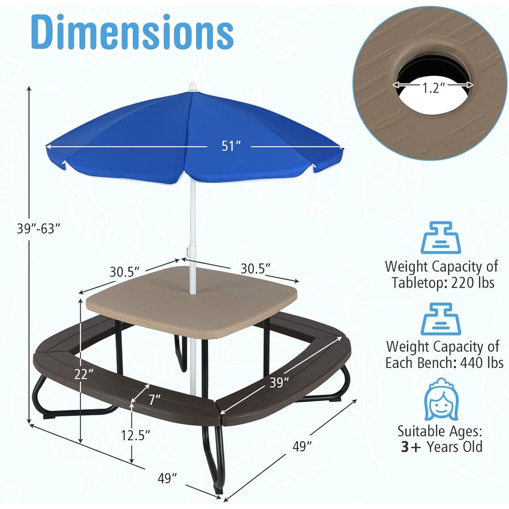 Kids Picnic Table, 8 Person To - Kids Outdoor Table And Chairs With Umbrella recensie en prijs