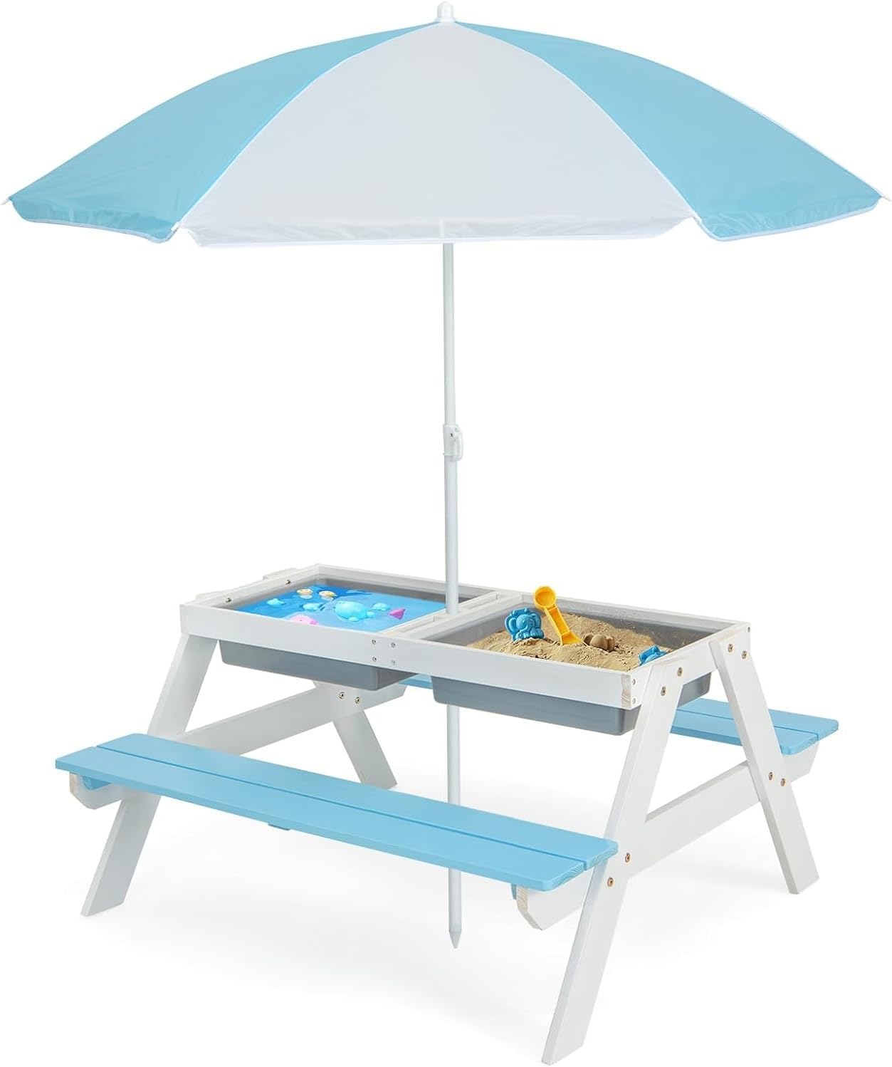 Kids Picnic Table, 4 in 1 Outd - Kids Outdoor Table And Chairs With Umbrella recensie en prijs