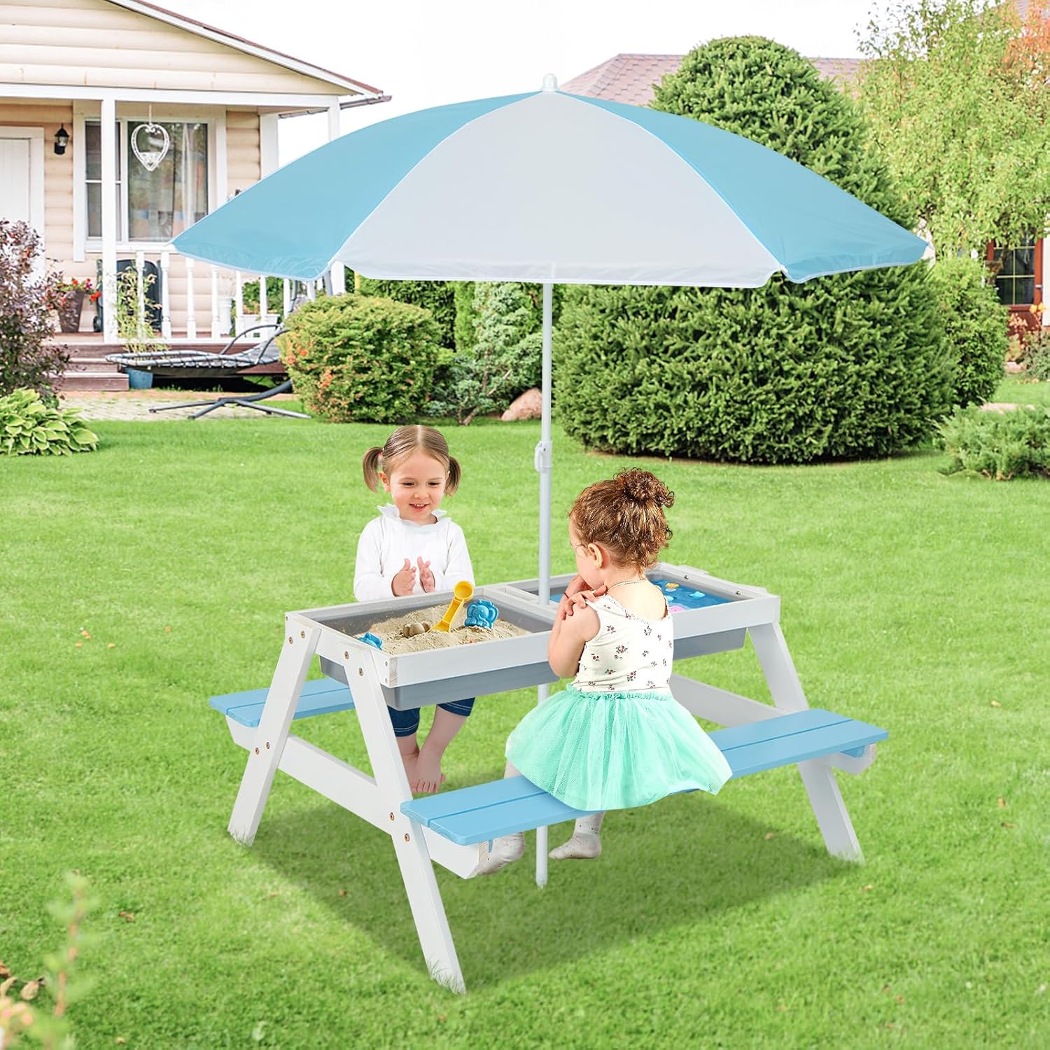 Kids Picnic Table, 4 in 1 Outd - Kids Outdoor Table And Chairs With Umbrella recensie en prijs