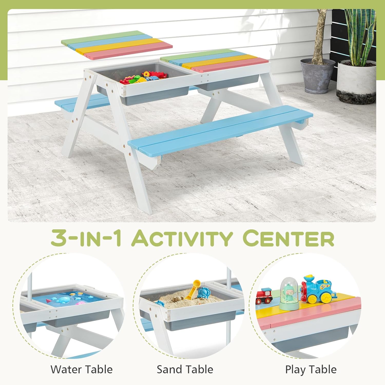Kids Picnic Table, 4 in 1 Outd - Kids Outdoor Table And Chairs With Umbrella recensie en prijs