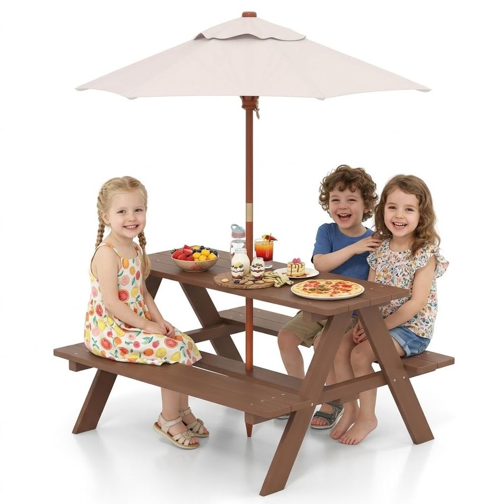 Kids Picnic Table, Fir Wood Ki - Kids Outdoor Table And Chairs With Umbrella recensie en prijs