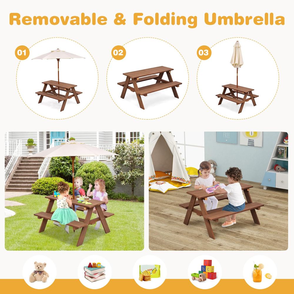 Kids Picnic Table, Fir Wood Ki - Kids Outdoor Table And Chairs With Umbrella recensie en prijs