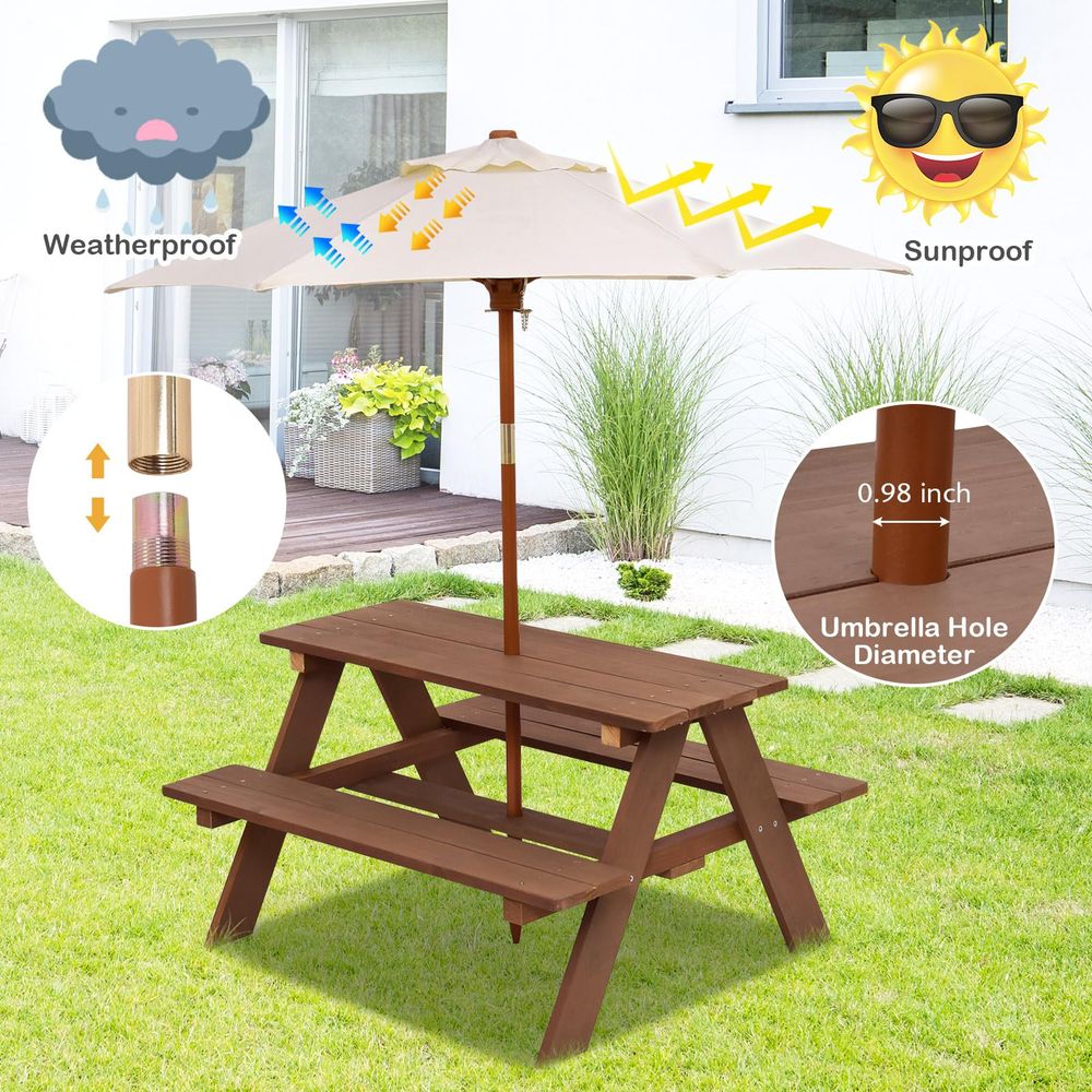 Kids Picnic Table, Fir Wood Ki - Kids Outdoor Table And Chairs With Umbrella recensie en prijs