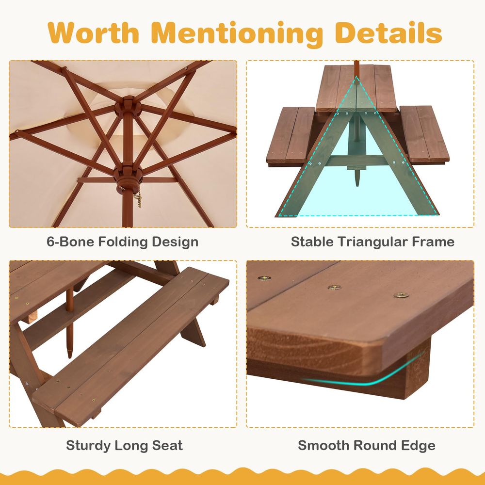 Kids Picnic Table, Fir Wood Ki - Kids Outdoor Table And Chairs With Umbrella recensie en prijs