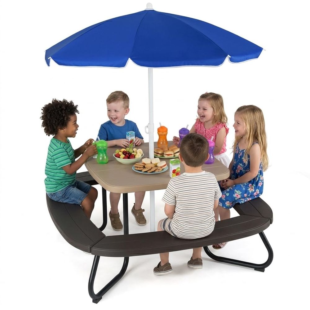 Kids Picnic Table, 8 Person Ki - Kids Outdoor Table And Chairs With Umbrella recensie en prijs