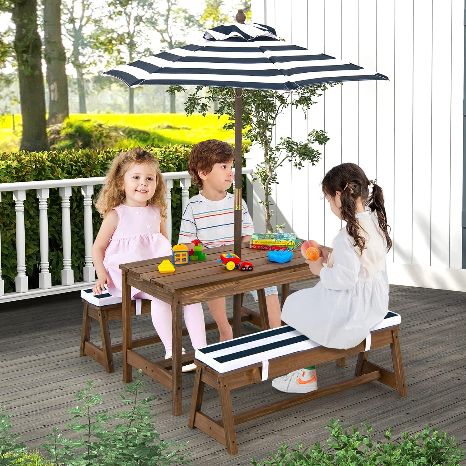 Height Adjustable Wooden Kids  - Kids Outdoor Table And Chairs With Umbrella recensie en prijs