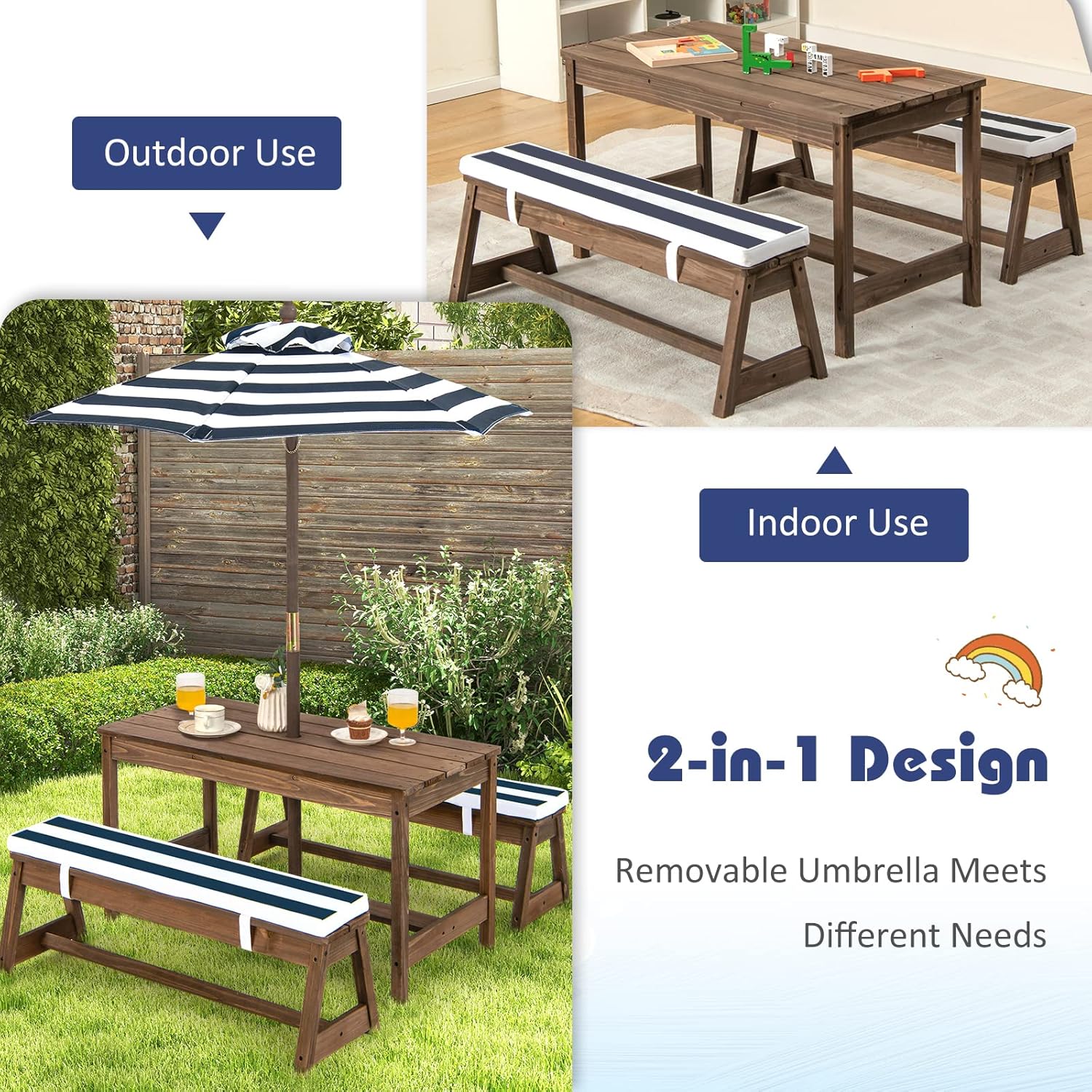 Height Adjustable Wooden Kids  - Kids Outdoor Table And Chairs With Umbrella recensie en prijs