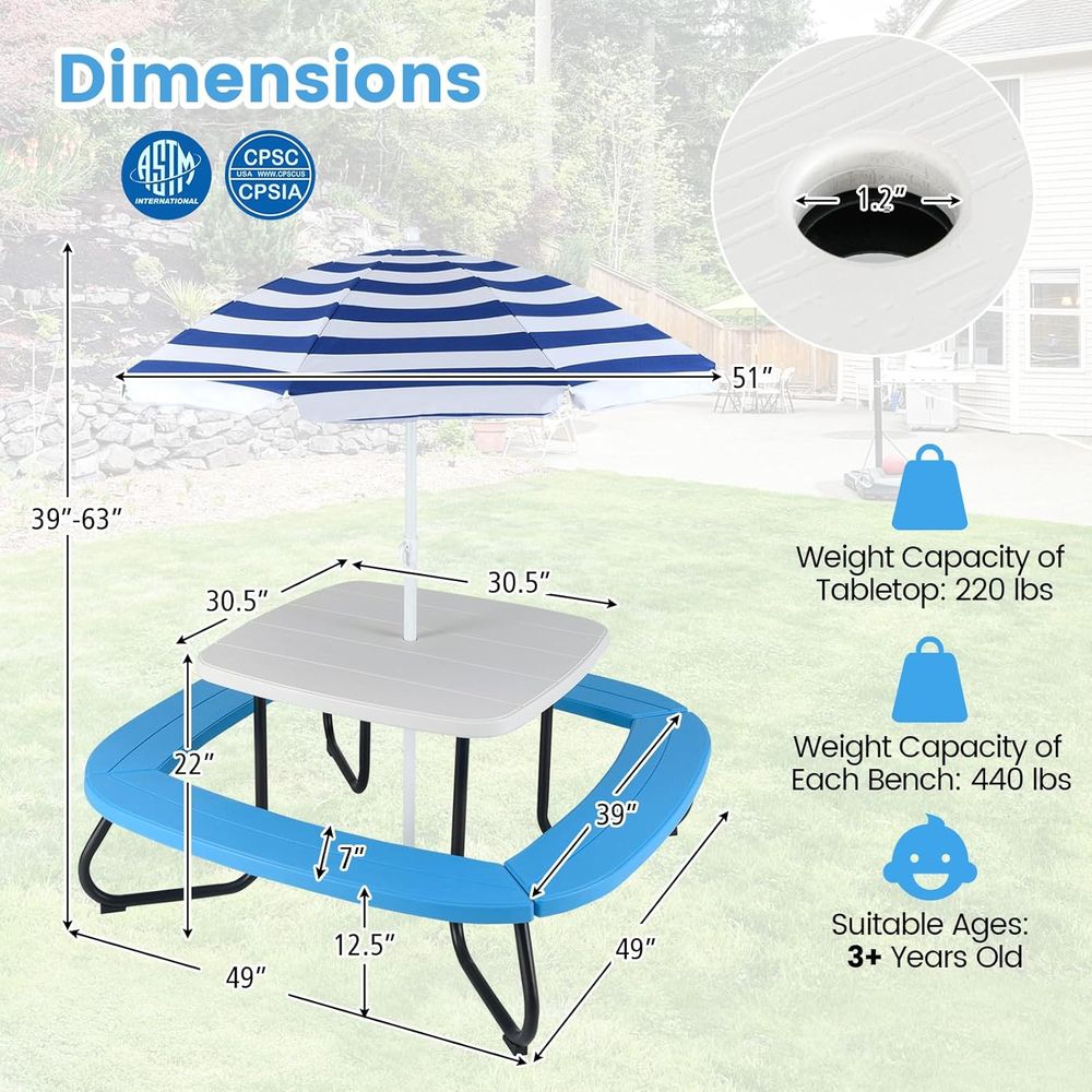 Kids Picnic Table, 8 Person Ki - Kids Outdoor Table And Chairs With Umbrella recensie en prijs