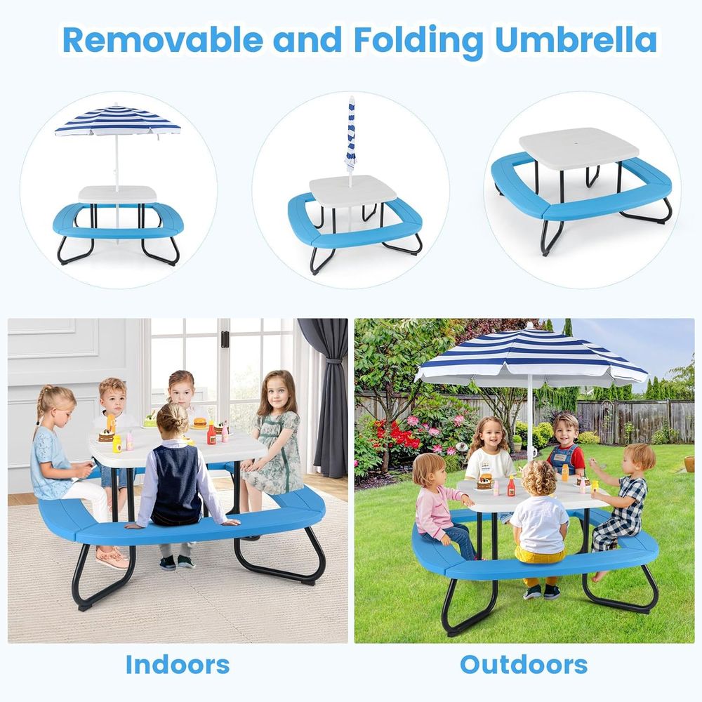 Kids Picnic Table, 8 Person Ki - Kids Outdoor Table And Chairs With Umbrella recensie en prijs