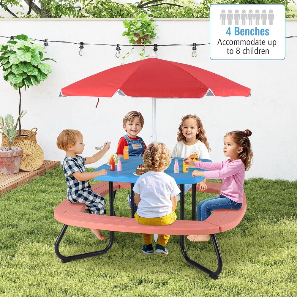 Kids Picnic Table, 8 Person To - Kids Outdoor Table And Chairs With Umbrella recensie en prijs