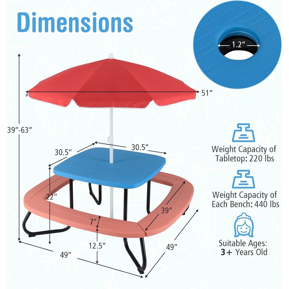 Kids Picnic Table, 8 Person To - Kids Outdoor Table And Chairs With Umbrella recensie en prijs